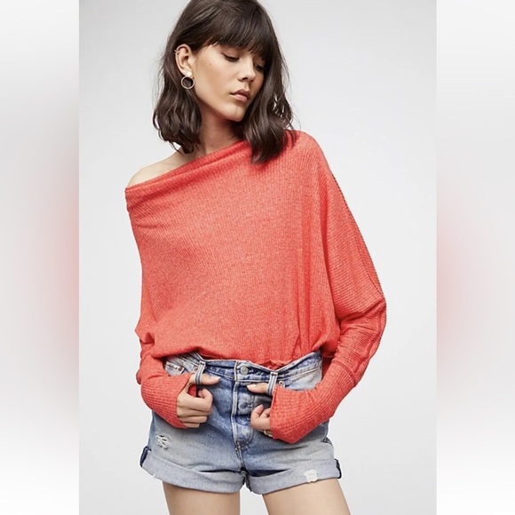 ❤️NWOT- Free People We The Free Londontown Thermal Top Shirt coral Cherry SZ M❤️ - Picture 4 of 12